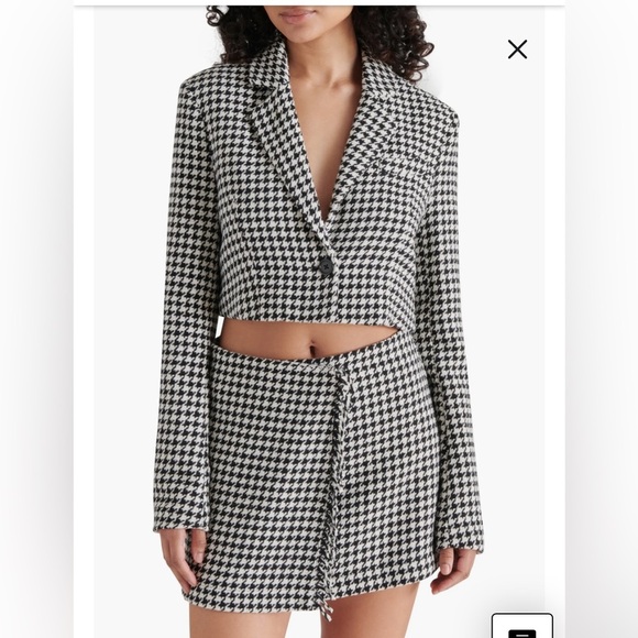 NWT Steve Madden Rupi Blazer SZ S Houndstooth Black and White Women's Cropped - Picture 1 of 4